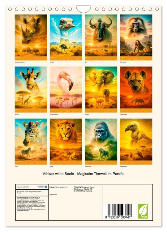 Produktbild: Afrikas wilde Seele - Magische Tierwelt im Portr&auml;t (Wandkalender 2026 DIN A4 hoch), CALVENDO Monatskalender