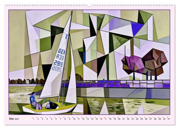 Produktbild: Segelschiffe im Stil des Kubismus (hochwertiger Premium Wandkalender 2027 DIN A2 quer), Kunstdruck in Hochglanz