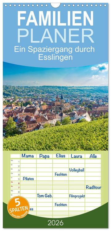 Produktbild: Familienplaner 2026 - Ein Spaziergang durch Esslingen mit 5 Spalten (Wandkalender, 21 x 45 cm) CALVENDO