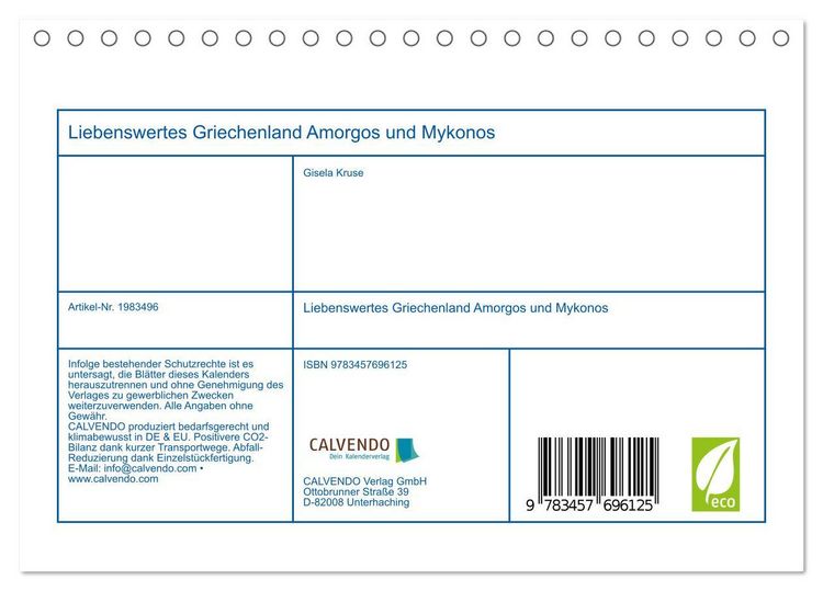 Produktbild: Liebenswertes Griechenland Amorgos und Mykonos (Tischkalender 2026 DIN A5 quer), CALVENDO Monatskalender
