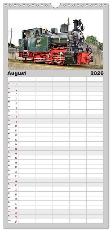 Produktbild: Familienplaner 2026 - Dampflok-Nostalgie - schwere Lokomotiven mit 5 Spalten (Wandkalender, 21 x 45 cm) CALVENDO