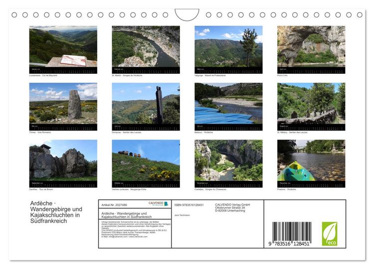Produktbild: Ard&egrave;che &middot; Wandergebirge und Kajakschluchten in S&uuml;dfrankreich (Wandkalender 2026 DIN A4 quer), CALVENDO Monatskalender
