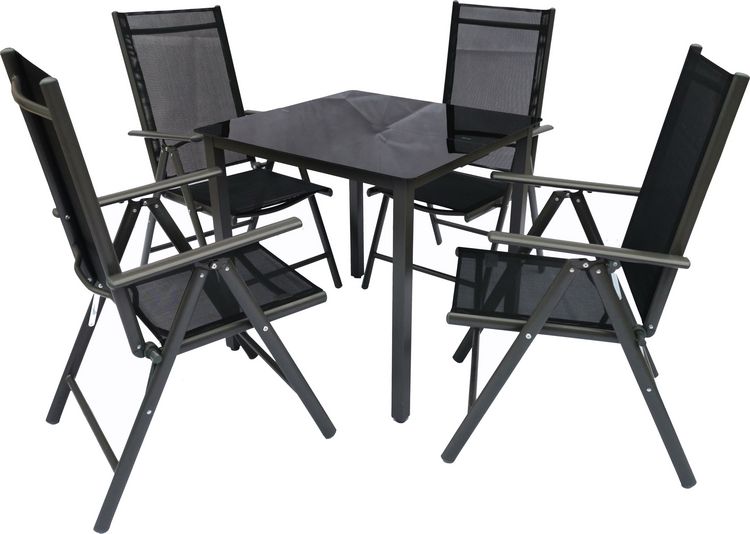 Produktbild: 5 tlg. Alu Glas Tisch Gartenset Sitzgruppe 80 SW