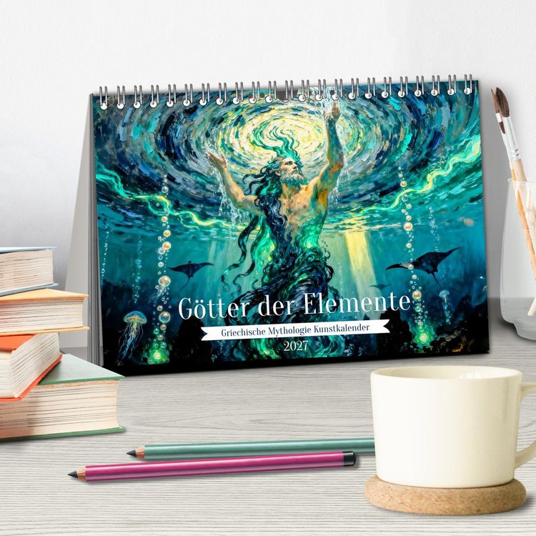 Produktbild: G&ouml;tter der Elemente - Griechische Mythologie Kunstkalender (Tischkalender 2027 DIN A5 quer), CALVENDO Monatskalender