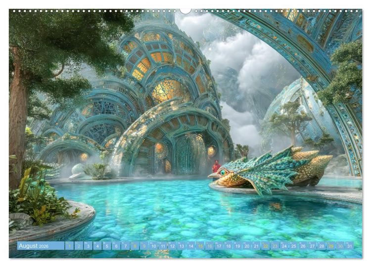 Produktbild: Fantasiekreaturen am Wasser - Biomorphe Landschaften (Wandkalender 2026 DIN A2 quer), CALVENDO Monatskalender