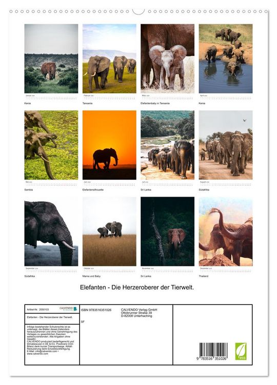 Produktbild: Elefanten - Die Herzeroberer der Tierwelt. (hochwertiger Premium Wandkalender 2026 DIN A2 hoch), Kunstdruck in Hochglanz