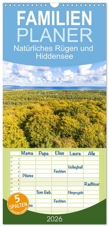Produktbild: Familienplaner 2026 - Nat&uuml;rliches R&uuml;gen und Hiddensee mit 5 Spalten (Wandkalender, 21 x 45 cm) CALVENDO