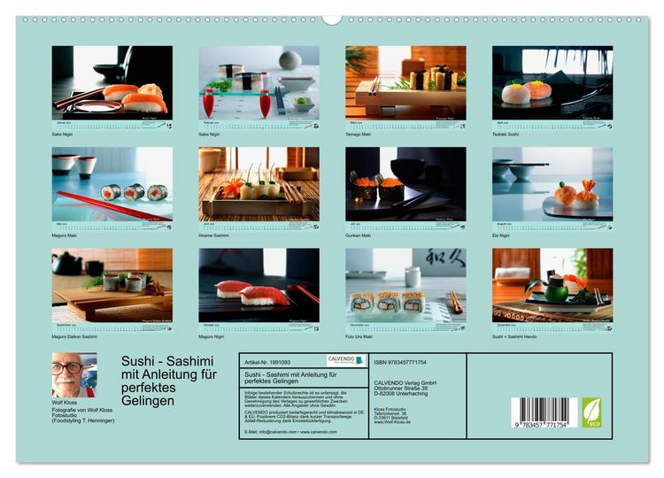 Produktbild: Sushi - Sashimi mit Anleitung f&uuml;r perfektes Gelingen (hochwertiger Premium Wandkalender 2026 DIN A2 quer), Kunstdruck in Hochglanz