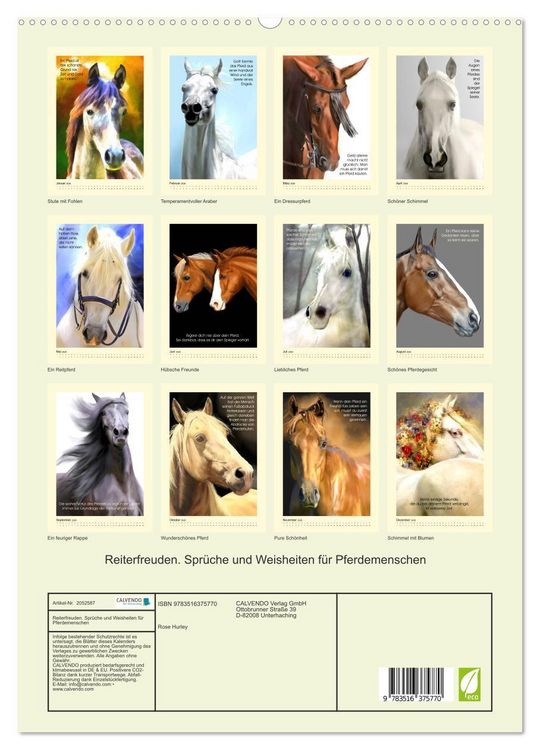Produktbild: Reiterfreuden. Spr&uuml;che und Weisheiten f&uuml;r Pferdemenschen (hochwertiger Premium Wandkalender 2026 DIN A2 hoch), Kunstdruck in Hochglanz