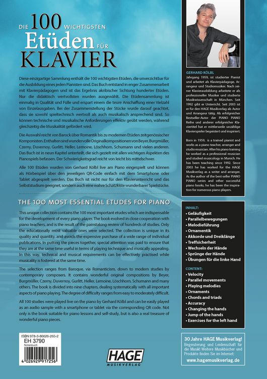 Produktbild: Die 100 wichtigsten Et&uuml;den f&uuml;r Klavier