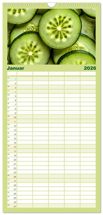 Produktbild: Familienplaner 2026 - GR&Uuml;N - Gem&uuml;se und Obst - Knackig und Frisch mit 5 Spalten (Wandkalender, 21 x 45 cm) CALVENDO