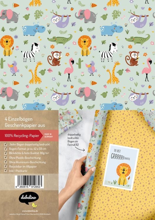 Produktbild: Geschenkpapier-Set f&uuml;r Kinder: Dschungel, Safari Tiere, Zoo