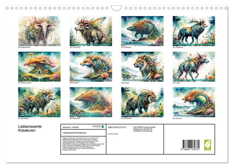 Produktbild: Liebenswerte Kreaturen (Wandkalender 2026 DIN A3 quer), CALVENDO Monatskalender