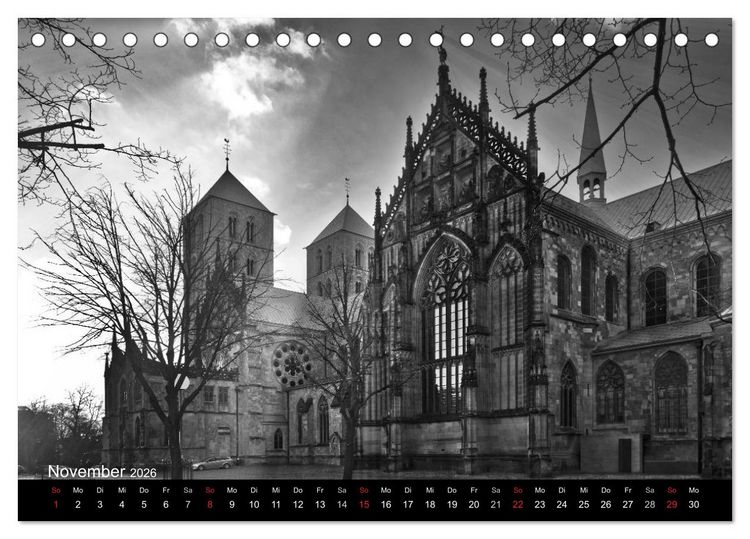 Produktbild: M&uuml;nster in schwarz-wei&szlig; gesehen (Tischkalender 2026 DIN A5 quer), CALVENDO Monatskalender