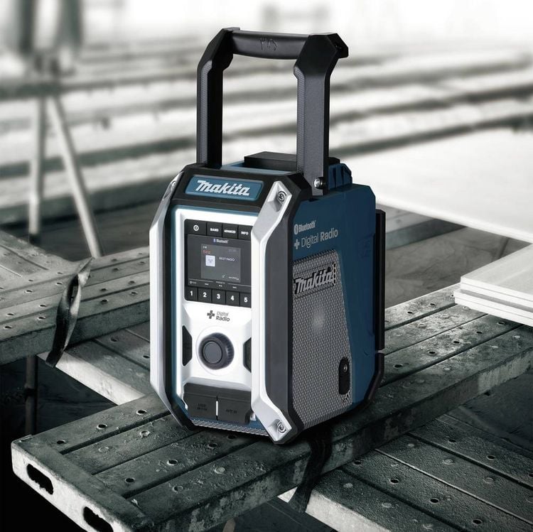 Produktbild: Makita DMR115 Baustellenradio DAB, DAB+ AUX, Bluetooth&reg;, USB spritzwassergesch&uuml;tzt, sto&szlig;fest T&uuml;rkis, Schwarz, Silber