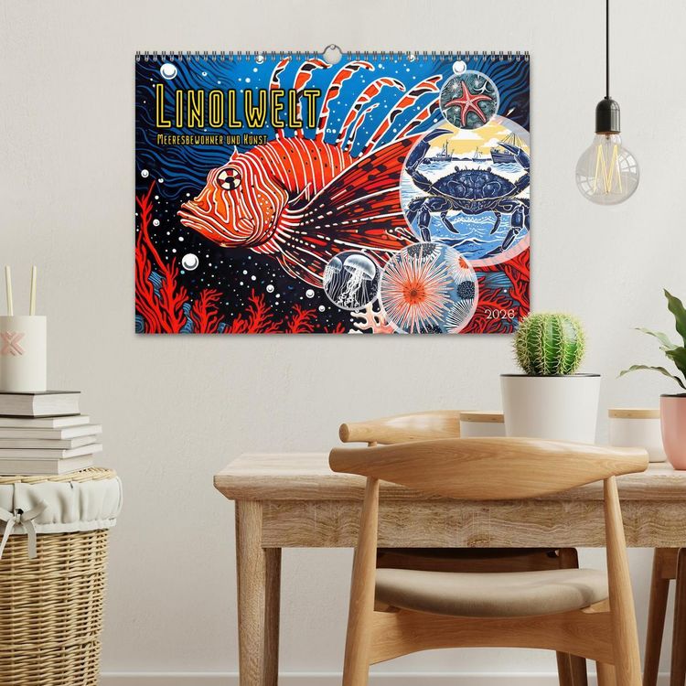 Produktbild: Linolwelt - Meeresbewohner und Kunst (Wandkalender 2026 DIN A3 quer), CALVENDO Monatskalender