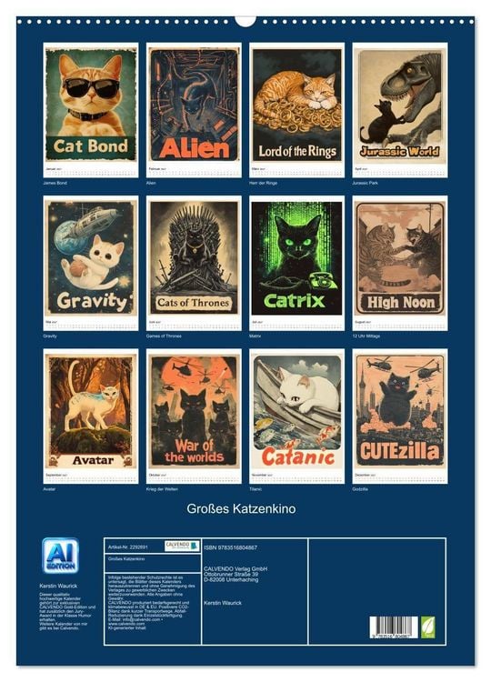 Produktbild: Gro&szlig;es Katzenkino (Wandkalender 2027 DIN A2 hoch), CALVENDO Monatskalender