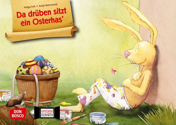 Produktbild: Da dr&uuml;ben sitzt ein Osterhas. Kamishibai Bildkartenset.