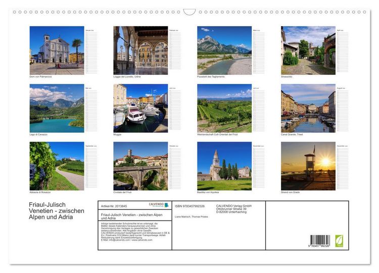 Produktbild: Friaul-Julisch Venetien - zwischen Alpen und Adria (Wandkalender 2026 DIN A2 quer), CALVENDO Monatskalender