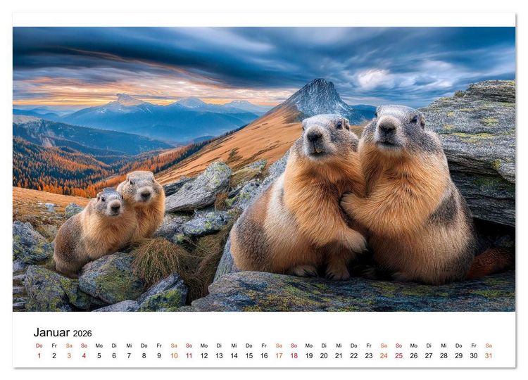 Produktbild: Hallo Murmeltier (hochwertiger Premium Wandkalender 2026 DIN A2 quer), Kunstdruck in Hochglanz