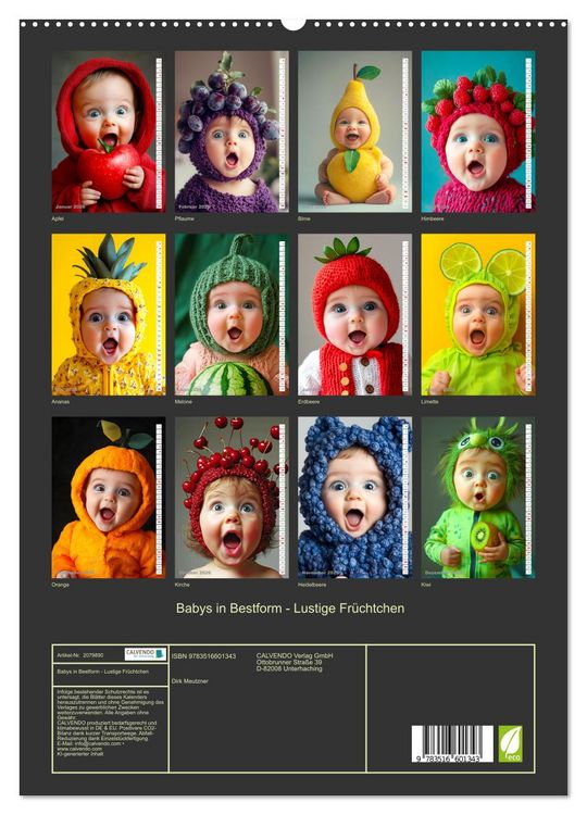 Produktbild: Babys in Bestform - Lustige Fr&uuml;chtchen (hochwertiger Premium Wandkalender 2026 DIN A2 hoch), Kunstdruck in Hochglanz