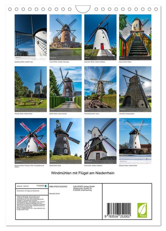 Produktbild: Windm&uuml;hlen mit Fl&uuml;gel am Niederrhein (Wandkalender 2026 DIN A4 hoch), CALVENDO Monatskalender