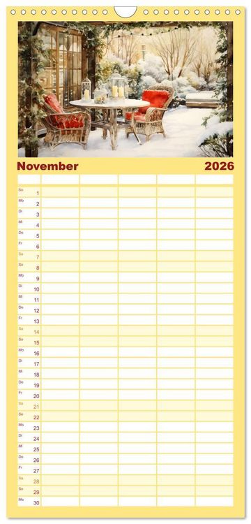 Produktbild: Familienplaner 2026 - Lauschige Gartenecken mit 5 Spalten (Wandkalender, 21 x 45 cm) CALVENDO