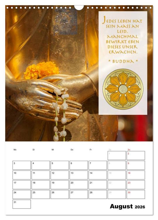 Produktbild: BUDDHAS ZITATE Buddhistische Weisheiten (Wandkalender 2026 DIN A3 hoch), CALVENDO Monatskalender