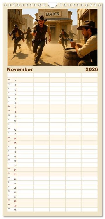 Produktbild: Familienplaner 2026 - Cowboy Alltag und Western Staub mit 5 Spalten (Wandkalender, 21 x 45 cm) CALVENDO