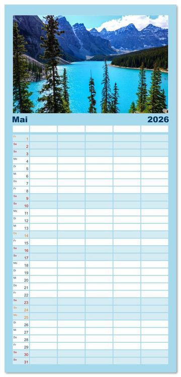 Produktbild: Familienplaner 2026 - Kanadas Rocky Mountains: Zwischen Gipfeln & glasklaren Seen mit 5 Spalten (Wandkalender, 21 x 45 cm) CALVENDO