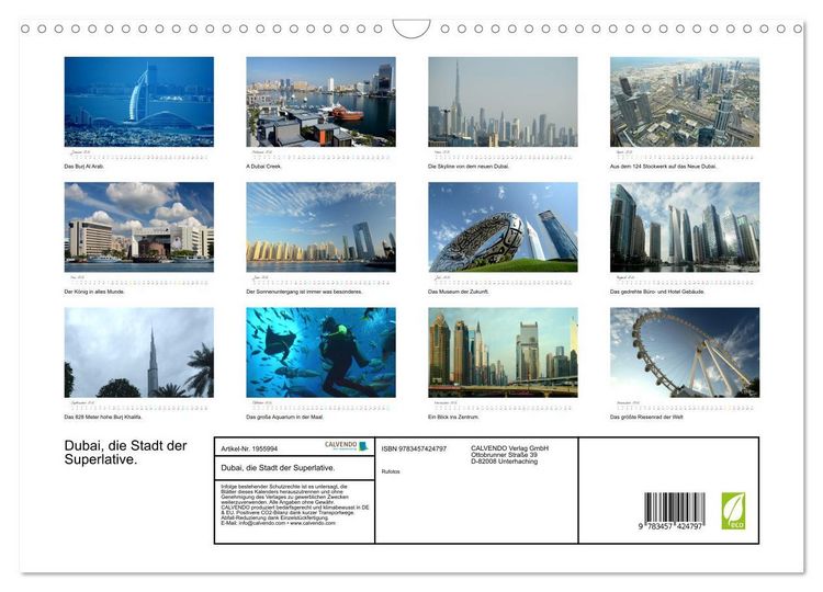 Produktbild: Dubai, die Stadt der Superlative. (Wandkalender 2026 DIN A3 quer), CALVENDO Monatskalender