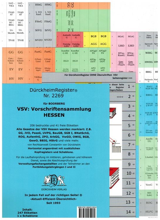 Produktbild: D&uuml;rckheimRegister&reg; VSV HESSEN, Griffregister BOORBERG Verlag