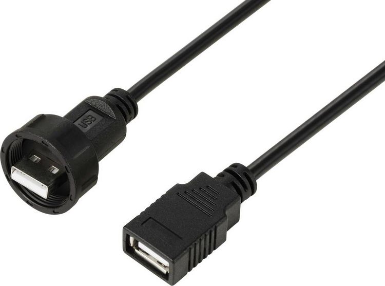 Produktbild: USB 2.0-Kabel mit USB-A-Stecker auf IP67-USB-A-Buchse, 0,5m TC-E13T-MU2-MWA/FU2-NWA-0.5PV-S Wasserdichtes Kunststoffkabel