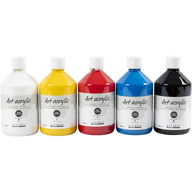 Produktbild: Creativ Company Acrylfarbe, Mattgl&auml;nzend, Prim&auml;rfarben, 5x500 ml