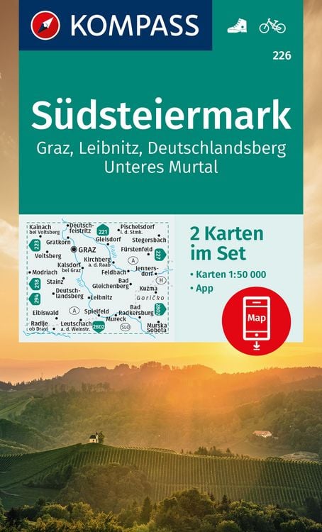 Produktbild: KOMPASS Wanderkarten-Set 226 S&uuml;dsteiermark, Graz, Leibnitz, Deutschlandsberg, Unteres Murtal (2 Karten) 1:50.000