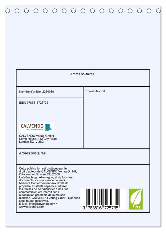 Produktbild: Arbres solitaires (Calendrier de bureau 2026 DIN A5 horizontal), CALVENDO calendrier mensuel