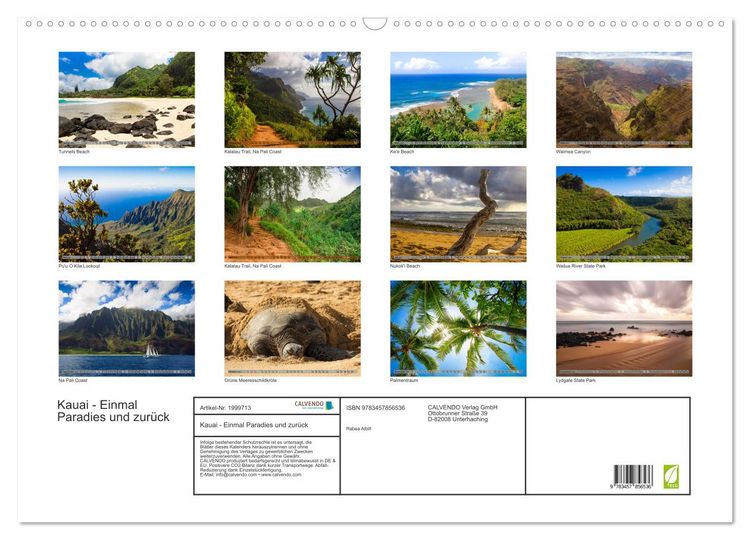 Produktbild: Kauai - Einmal Paradies und zur&uuml;ck (Wandkalender 2026 DIN A2 quer), CALVENDO Monatskalender