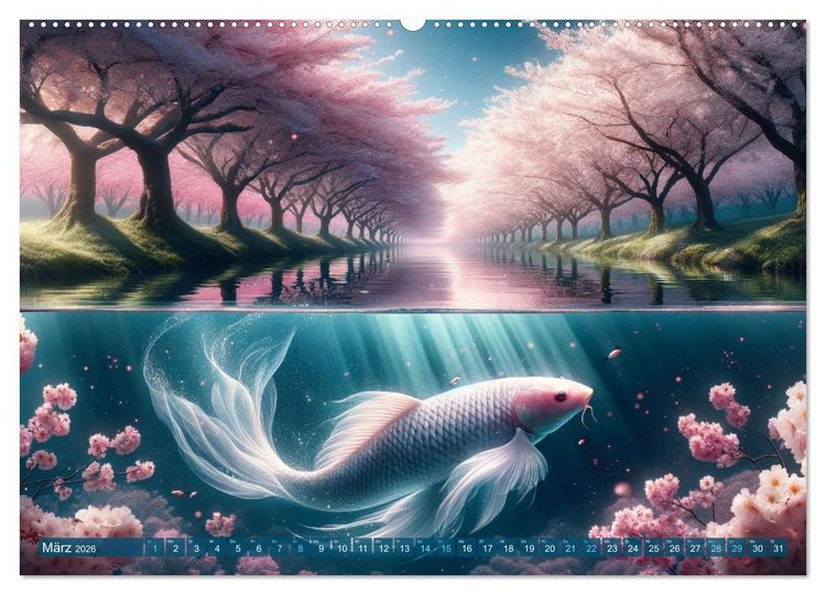 Produktbild: Klang der Stille - Kois aus der KI Dimension (hochwertiger Premium Wandkalender 2026 DIN A2 quer), Kunstdruck in Hochglanz