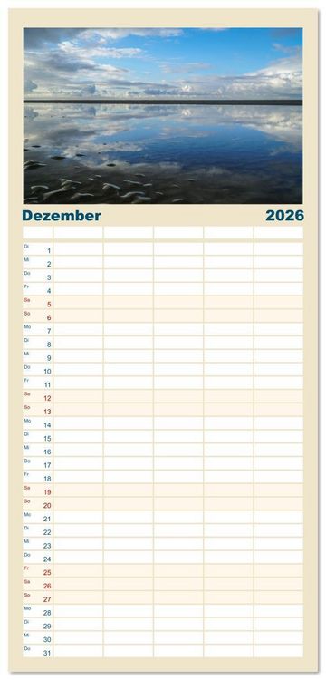 Produktbild: Familienplaner 2026 - Am Strand von Juist mit 5 Spalten (Wandkalender, 21 x 45 cm) CALVENDO