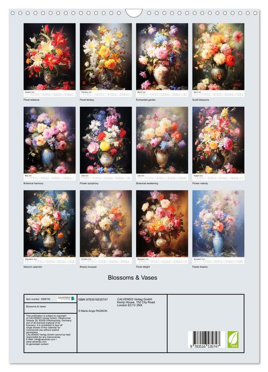 Produktbild: Blossoms & Vases (Wall Calendar 2026 DIN A3 portrait), CALVENDO 12 Month Wall Calendar