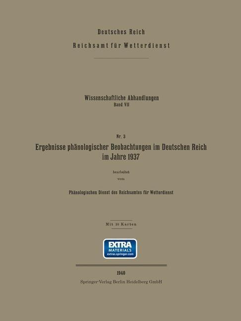 Produktbild: Ergebnisse ph&auml;nologischer Beobachtungen im Deutschen Reich im Jahre 1937