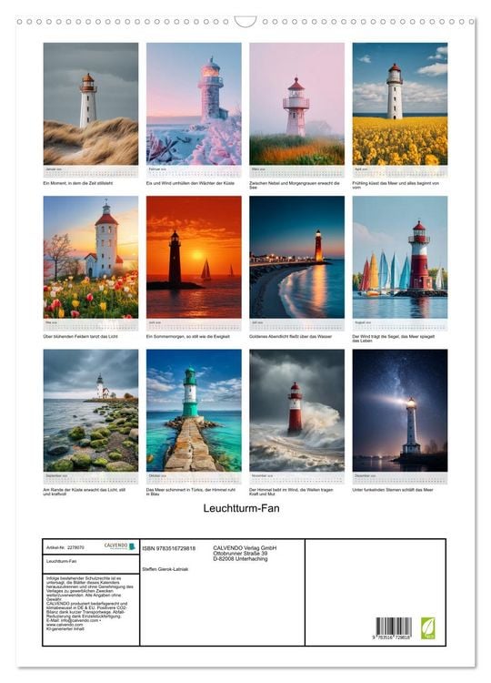 Produktbild: Leuchtturm-Fan (Wandkalender 2026 DIN A2 hoch), CALVENDO Monatskalender