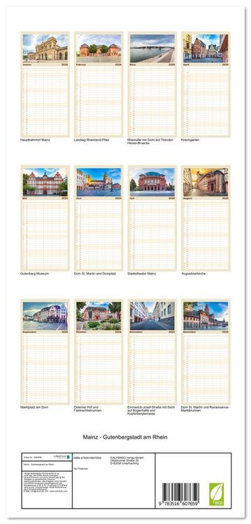 Produktbild: Familienplaner 2026 - Mainz - Gutenbergstadt am Rhein mit 5 Spalten (Wandkalender, 21 x 45 cm) CALVENDO