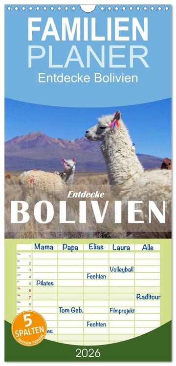 Produktbild: Familienplaner 2026 - Entdecke Bolivien mit 5 Spalten (Wandkalender, 21 x 45 cm) CALVENDO