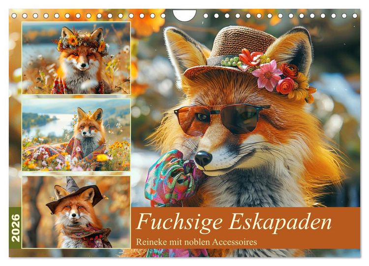 Produktbild: Fuchsige Eskapaden. Reineke mit noblen Accessoires (Wandkalender 2026 DIN A4 quer), CALVENDO Monatskalender