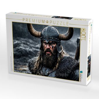Produktbild: CALVENDO Puzzle Grimmiger Wikingerkrieger mit geh&ouml;rntem Helm | 1000 Teile Lege-Gr&ouml;&szlig;e 64x48cm Foto-Puzzle f&uuml;r gl&uuml;ckliche Stunden