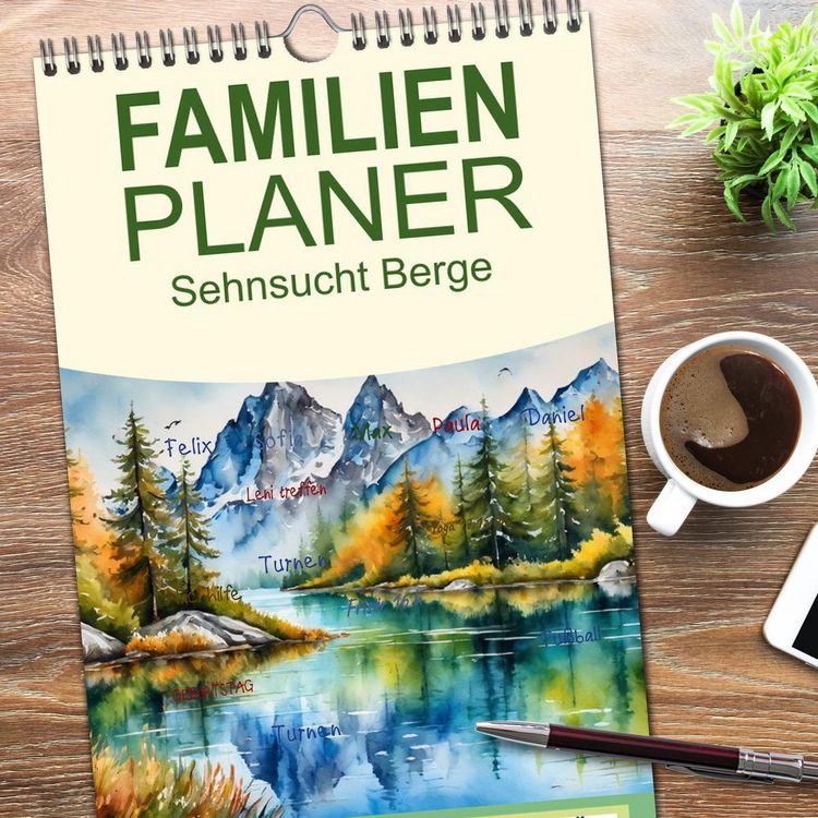 Produktbild: Familienplaner 2026 - Sehnsucht Berge mit 5 Spalten (Wandkalender, 21 x 45 cm) CALVENDO