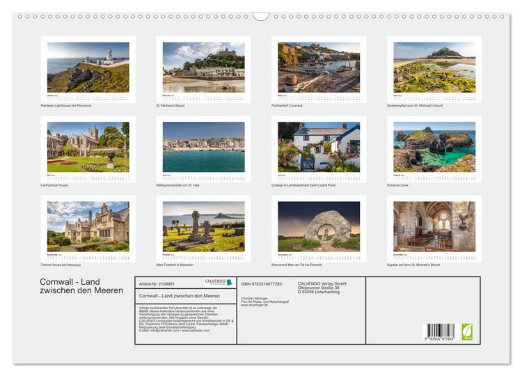 Produktbild: Cornwall - Land zwischen den Meeren (Wandkalender 2026 DIN A2 quer), CALVENDO Monatskalender