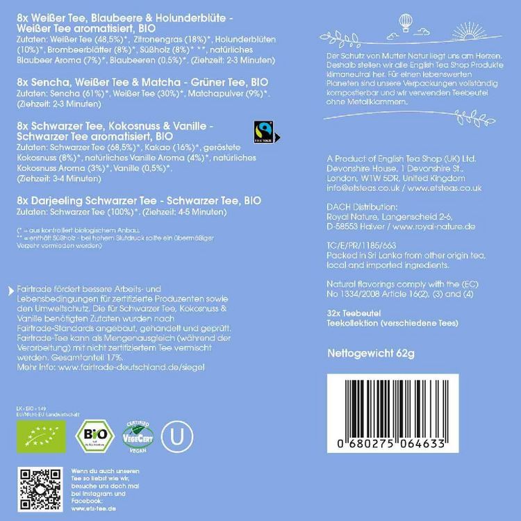 Produktbild: BIO Tee Kollektion "Special Moments", Teeset Geschenk f&uuml;r besondere Anl&auml;sse, 4 Sorten, 32 Teebeutel