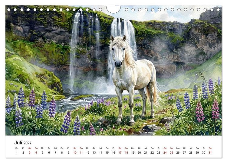 Produktbild: Magie der Islandpferde im Aquarellstil (Wandkalender 2027 DIN A4 quer), CALVENDO Monatskalender